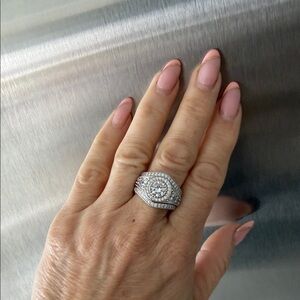 3 pcs Wedding ring, Sterling Silver Halo Diamonique
